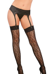 Micro fishnet thigh highs with knitted leopard pattern